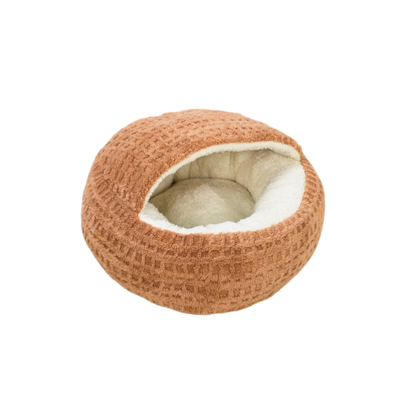 秋冬用の暖かい厚みのある猫ベッド - 猫用の半密閉型居心地の良い安全な巣